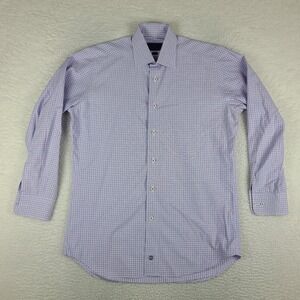 David Donahue Shirt Mens 16 32/33 Purple Blue‎ Plaid Trim Fit Dress Button Up